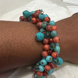 Vintage Turquoise and Coral Beaded Bracelet